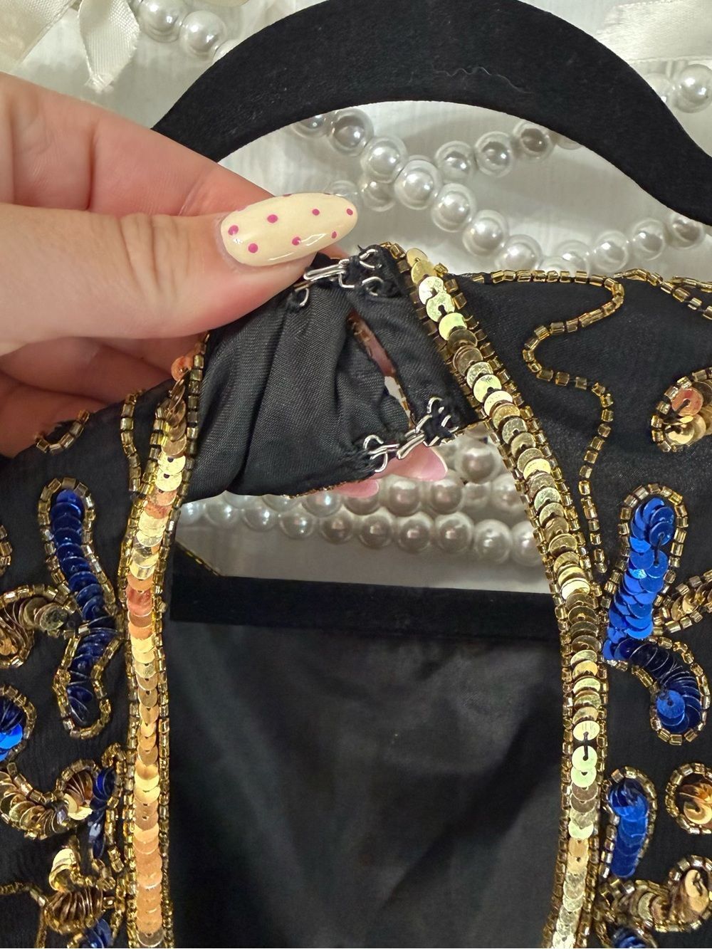 Vintage Embellished Black Cocktail Dress w/ Multicolor Floral Beading NYE Dress - Picture 12 of 15